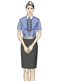 蓝色竖条纹女衬衫服装设计效果图